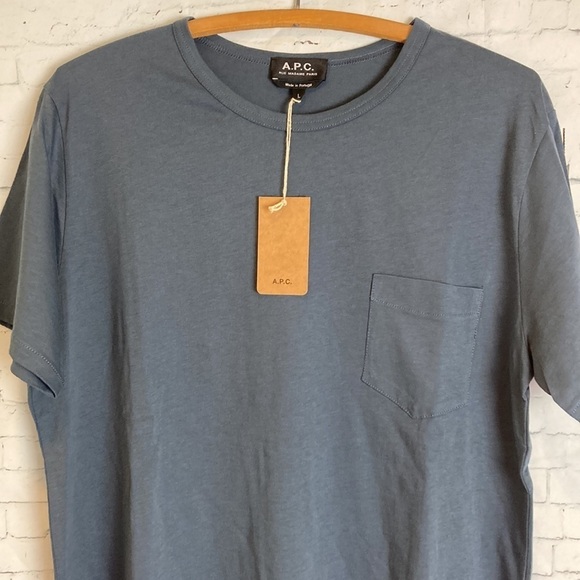 A.P.C. NWT Blue Crew Neck Pocket Tee Large Classic Minimalist Elevated Basic - Picture 1 of 14